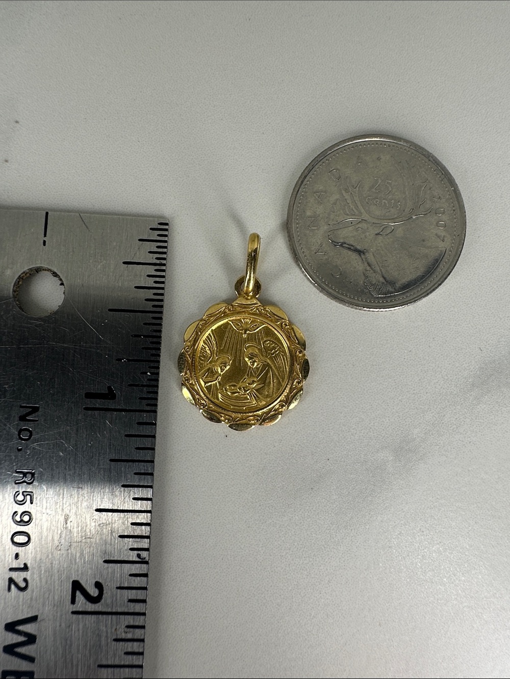 18K Yellow Gold Ricordo Del Battesimo Baptismal Medal Pendant Italy 750 2.2g - Picture 5 of 5